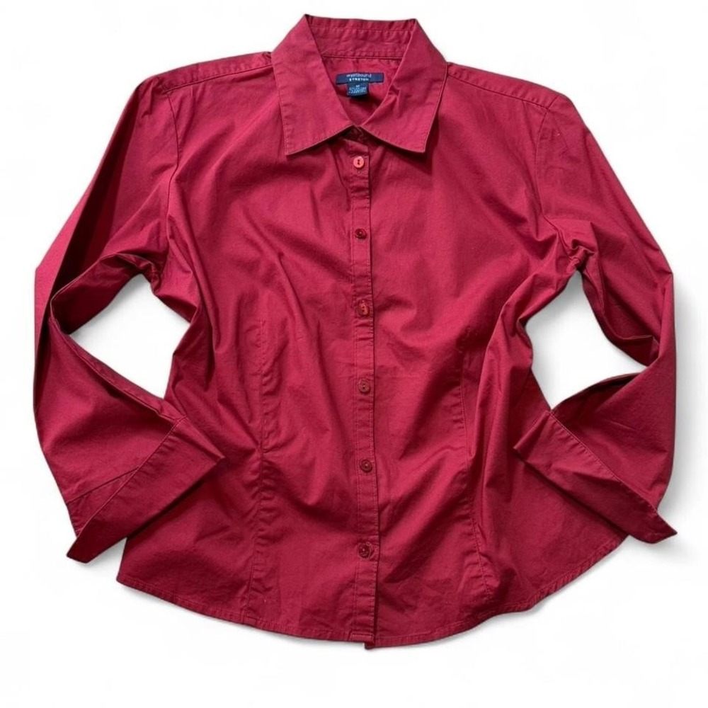 Y2K‎ Dark Red Stretch Button Up Casual Shirt